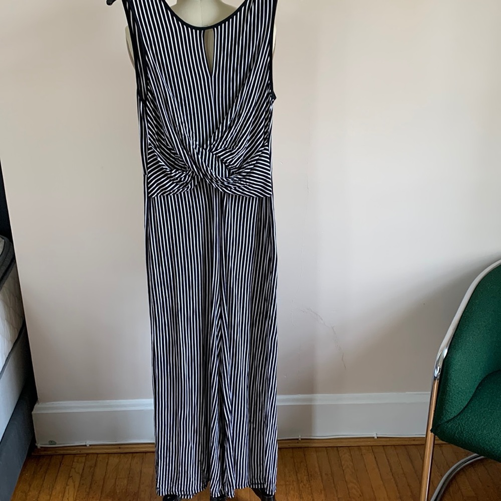 Black & white striped knit jumpsuit